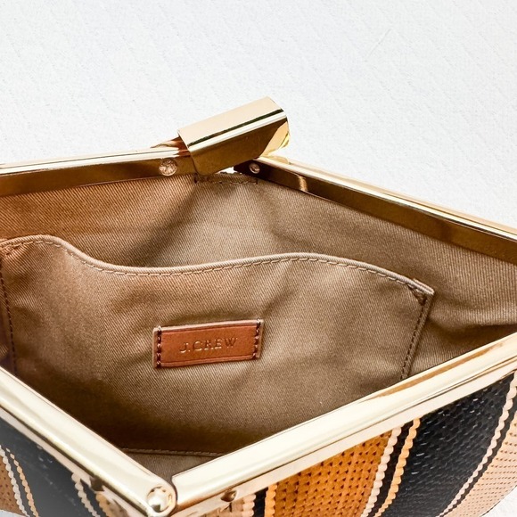 J. Crew Jute Striped Canvas Clutch Handbag Earthtones NWT - Picture 5 of 5